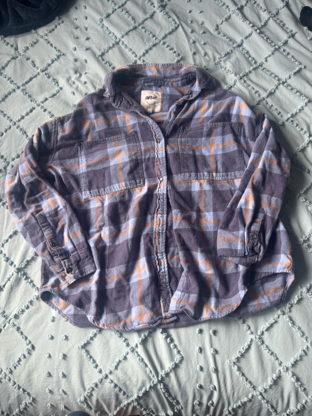 aerie women's' Purple and Orange Plaid flannel button up